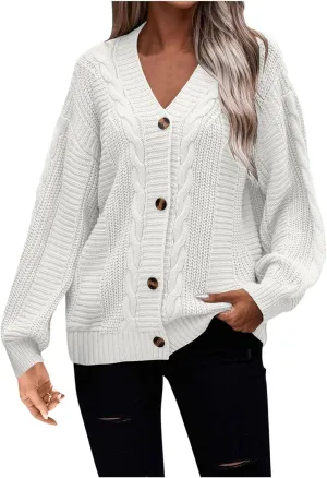 Cable Knit Sweaters for Women 2023 Long Sleeve Button Down Open Front Cardigans Slouchy Loose Casual Fall Clothes