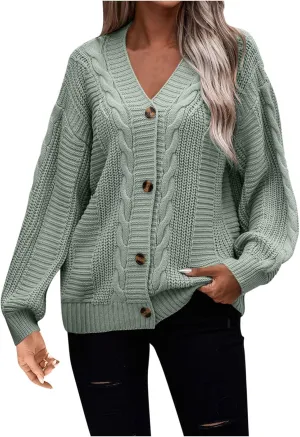 Cable Knit Sweaters for Women 2023 Long Sleeve Button Down Open Front Cardigans Slouchy Loose Casual Fall Clothes
