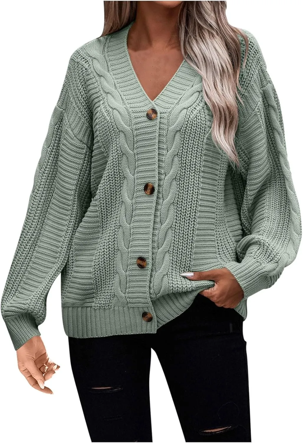 Cable Knit Sweaters for Women 2023 Long Sleeve Button Down Open Front Cardigans Slouchy Loose Casual Fall Clothes