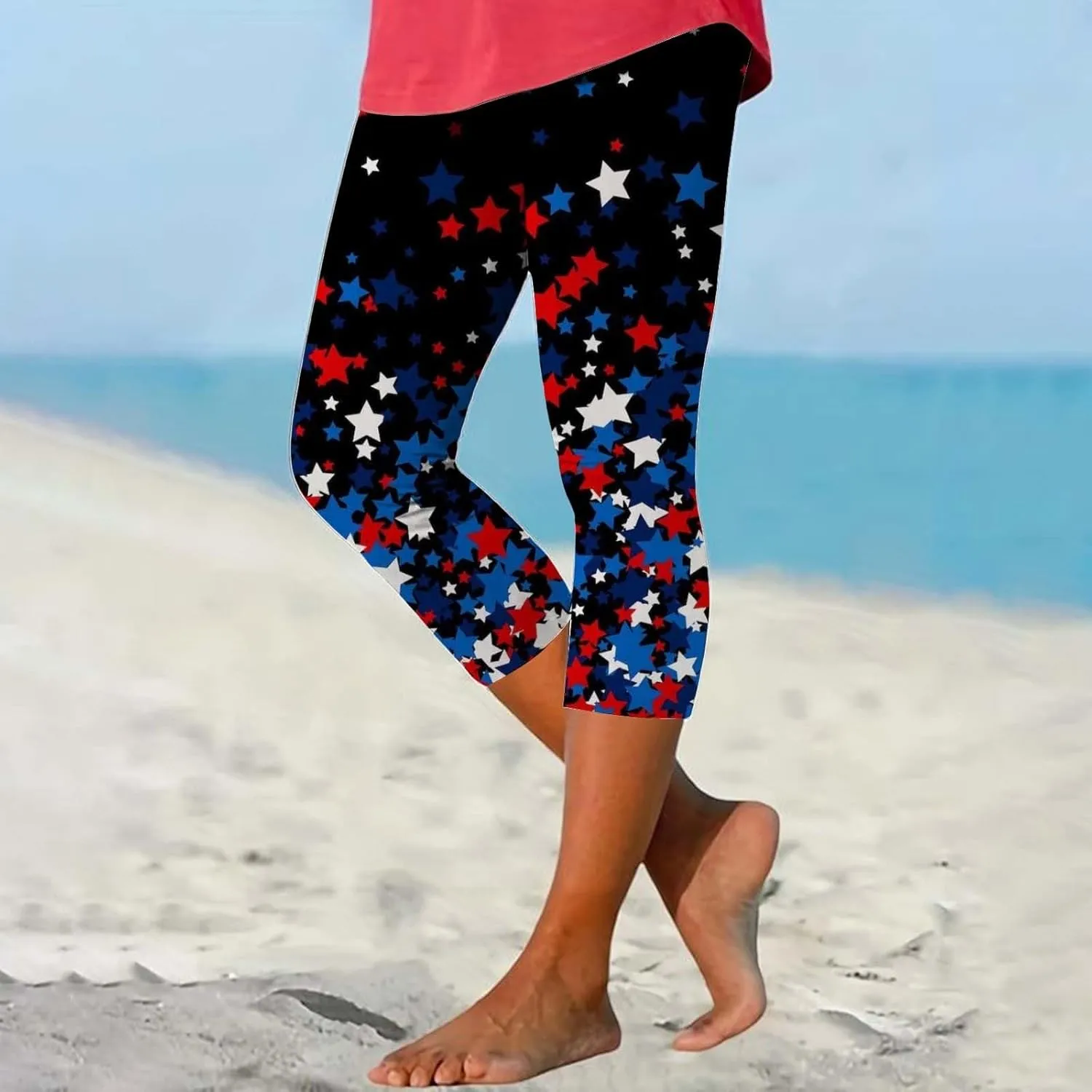 Capri Leggings for Women Women Women Capris Leggings Classic American Flag Print Yoga Running Pants Soft Capri Black