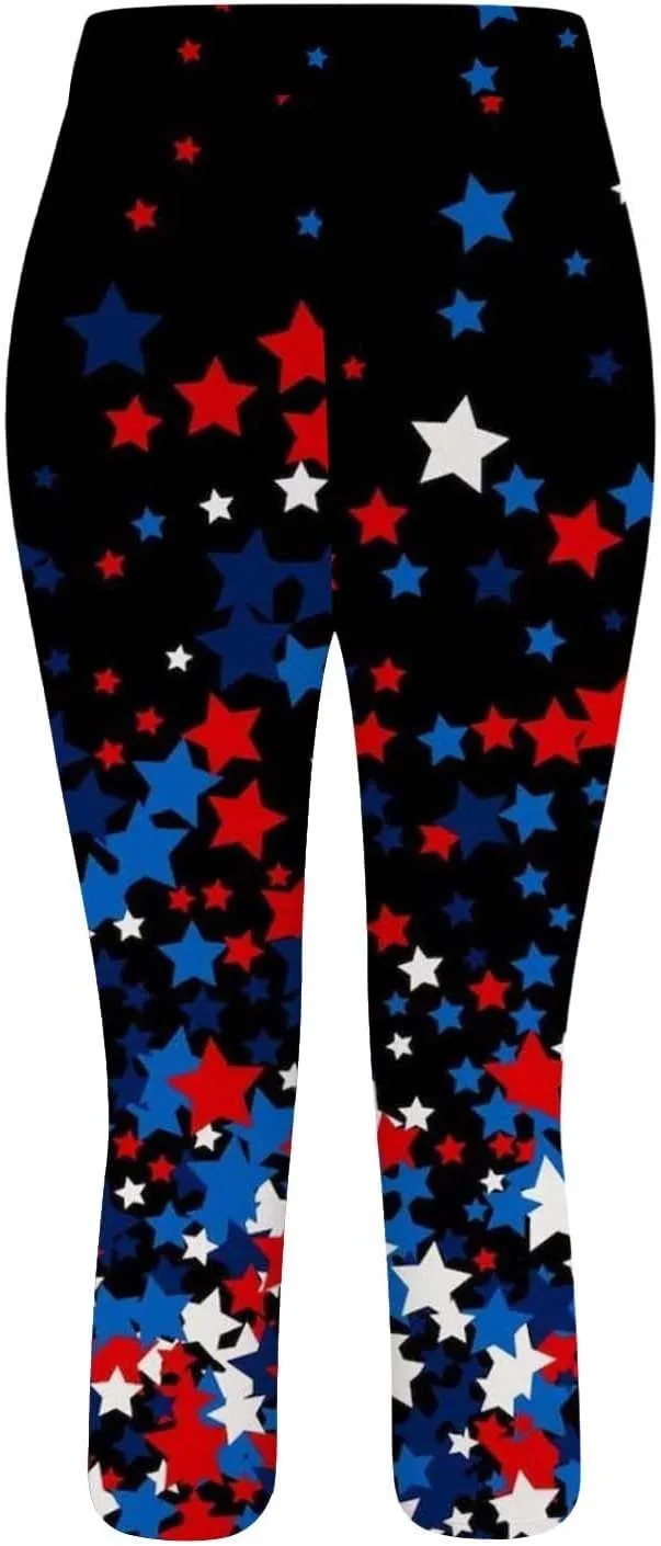 Capri Leggings for Women Women Women Capris Leggings Classic American Flag Print Yoga Running Pants Soft Capri Black