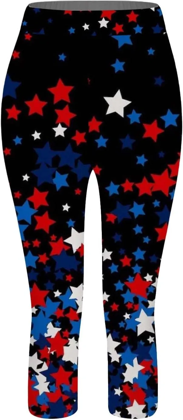 Capri Leggings for Women Women Women Capris Leggings Classic American Flag Print Yoga Running Pants Soft Capri Black