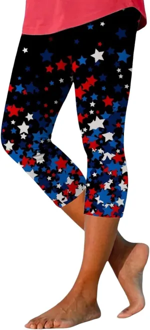 Capri Leggings for Women Women Women Capris Leggings Classic American Flag Print Yoga Running Pants Soft Capri Black