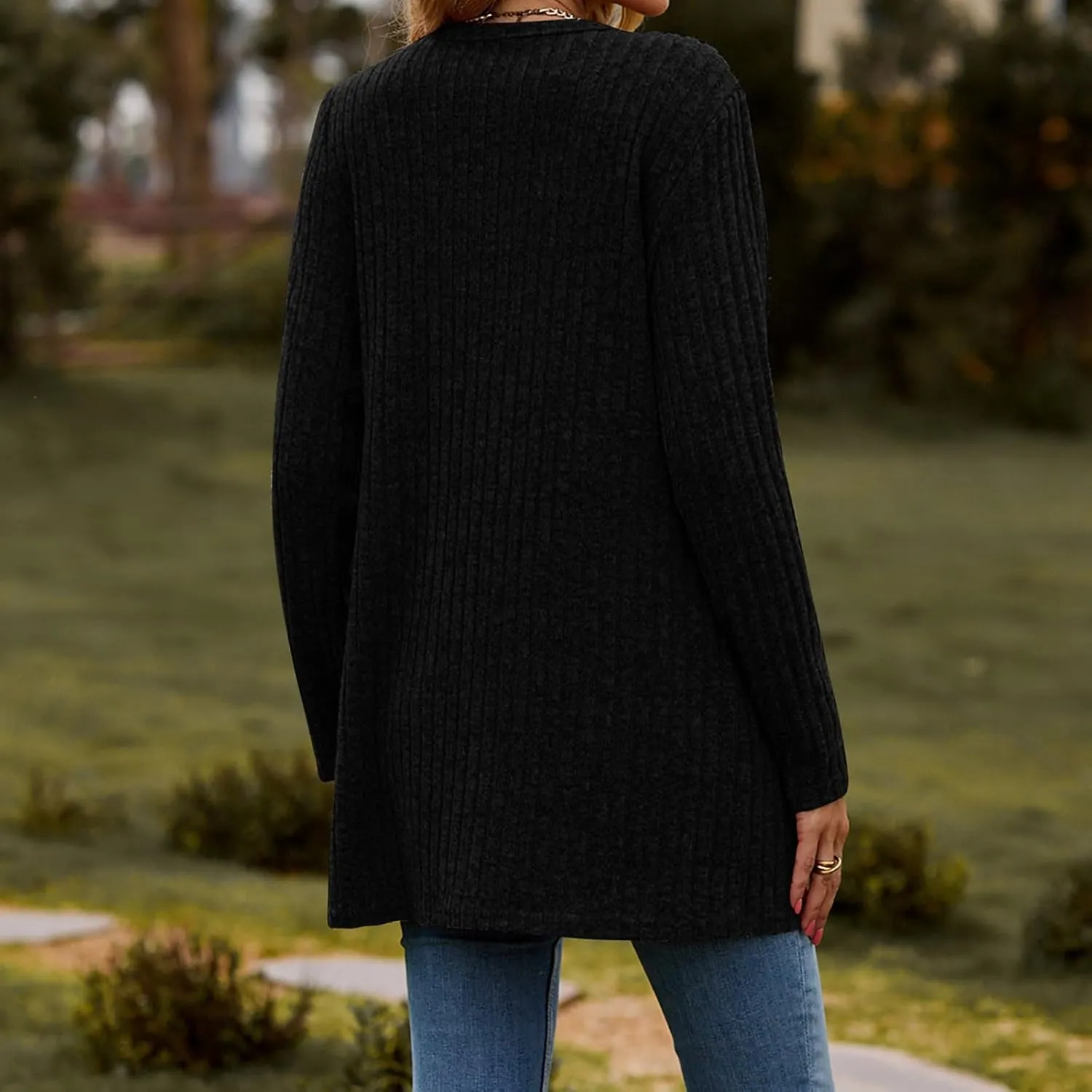 Cardigan for Women Long Sleeve Open Front Button Solid Sweaters Chunky Knit Slouchy Dropped Casual Outerwear Tops with Pocket