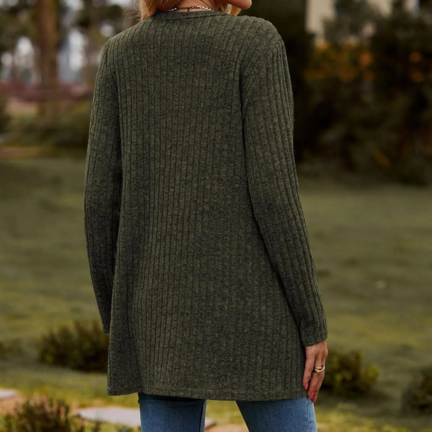 Cardigan for Women Long Sleeve Open Front Button Solid Sweaters Chunky Knit Slouchy Dropped Casual Outerwear Tops with Pocket