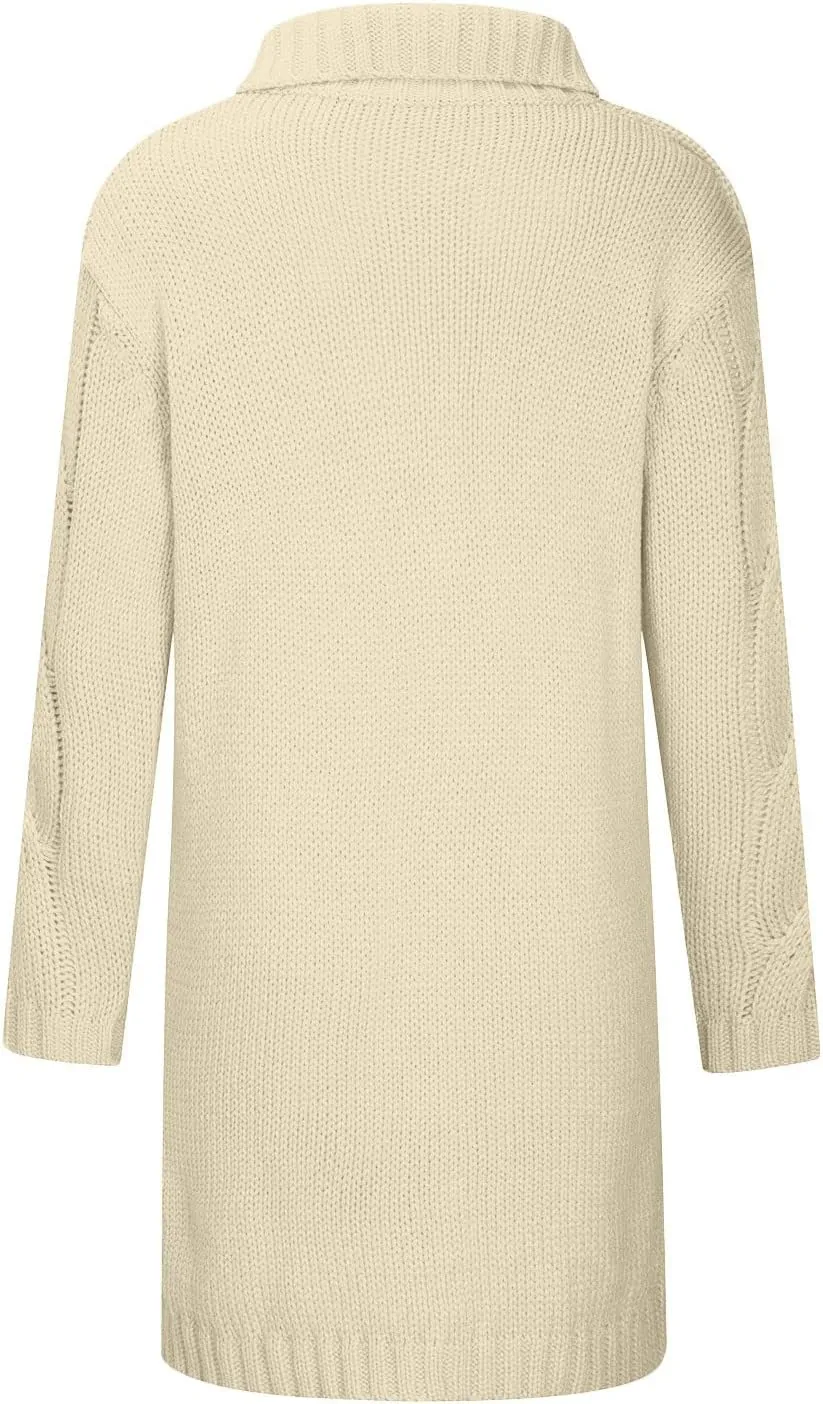 Cardigan for Women Long Sleeve Pure Color Hooded Outwear Loose Long Sweater Buttons Cardigan