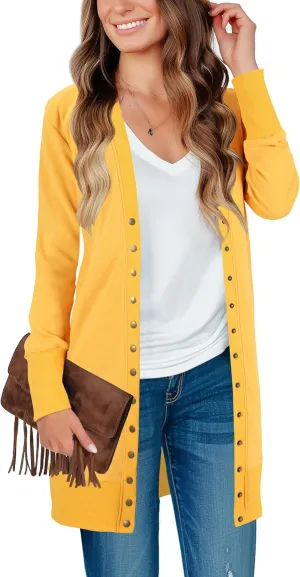 Cardigan Sweaters for Women Open Front Snap Button Knit Ribbed Cardigans Outfits