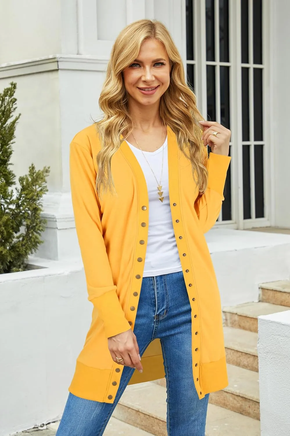 Cardigan Sweaters for Women Open Front Snap Button Knit Ribbed Cardigans Outfits