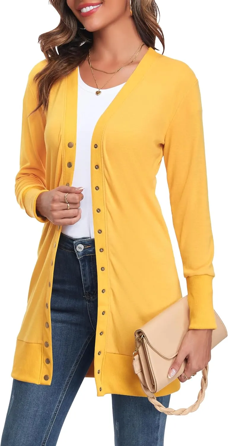 Cardigan Sweaters for Women Open Front Snap Button Knit Ribbed Cardigans Outfits
