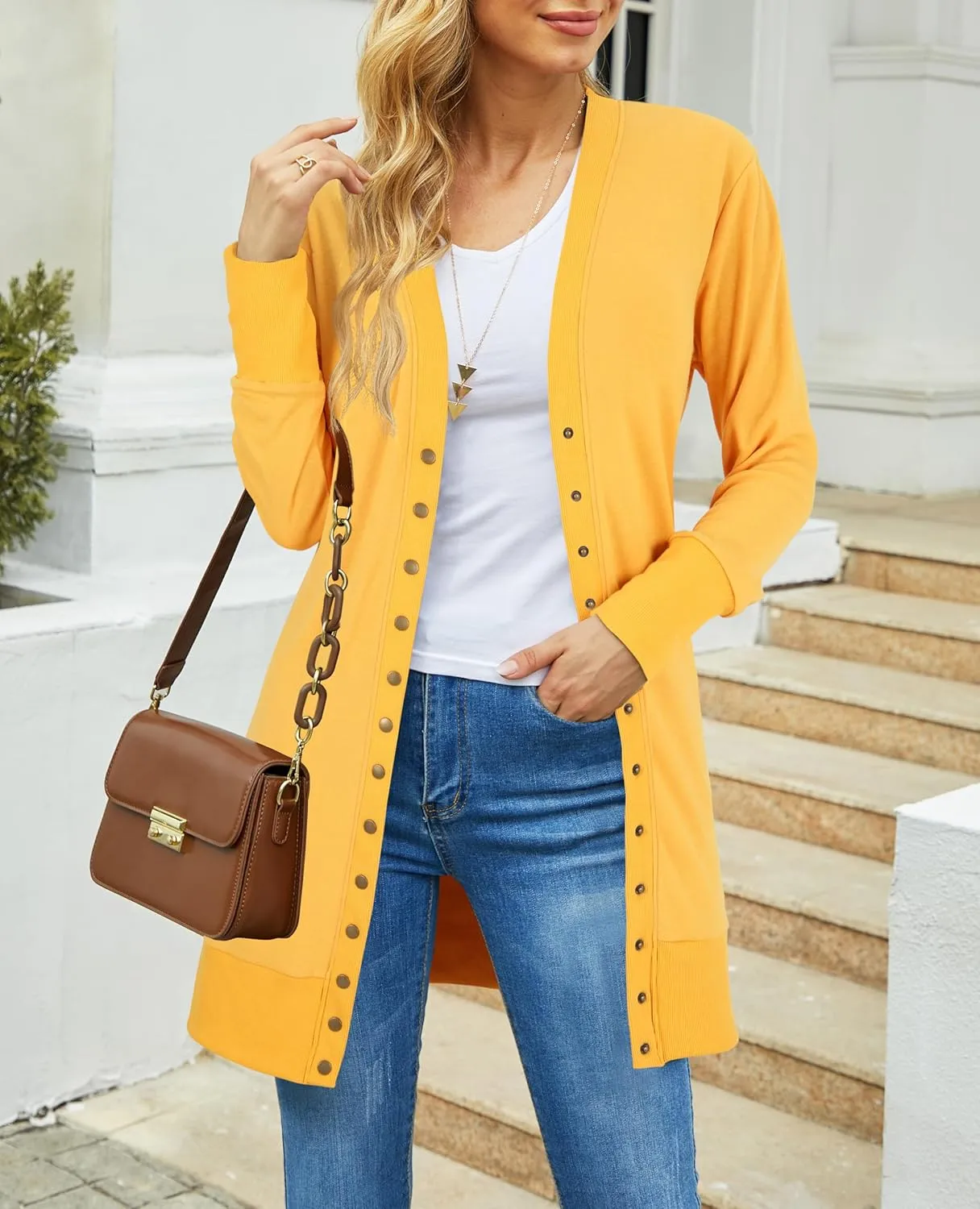Cardigan Sweaters for Women Open Front Snap Button Knit Ribbed Cardigans Outfits