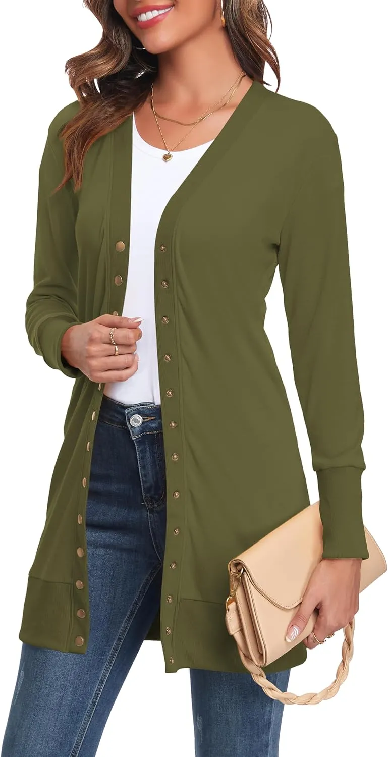 Cardigan Sweaters for Women Open Front Snap Button Knit Ribbed Cardigans Outfits