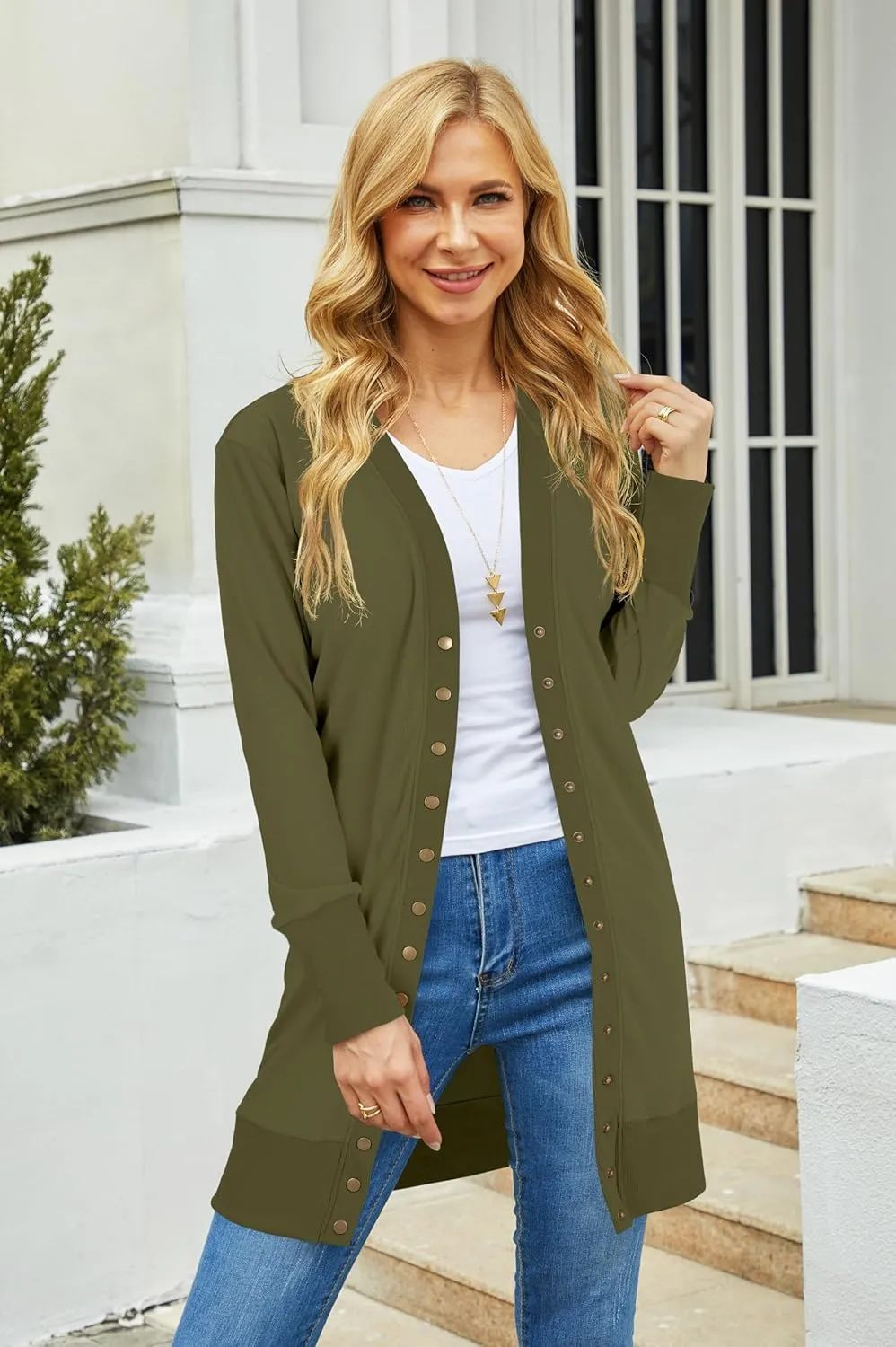 Cardigan Sweaters for Women Open Front Snap Button Knit Ribbed Cardigans Outfits