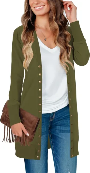 Cardigan Sweaters for Women Open Front Snap Button Knit Ribbed Cardigans Outfits