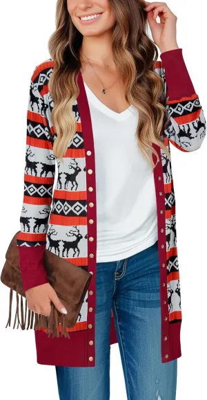 Cardigan Sweaters for Women Open Front Snap Button Knit Ribbed Cardigans Outfits