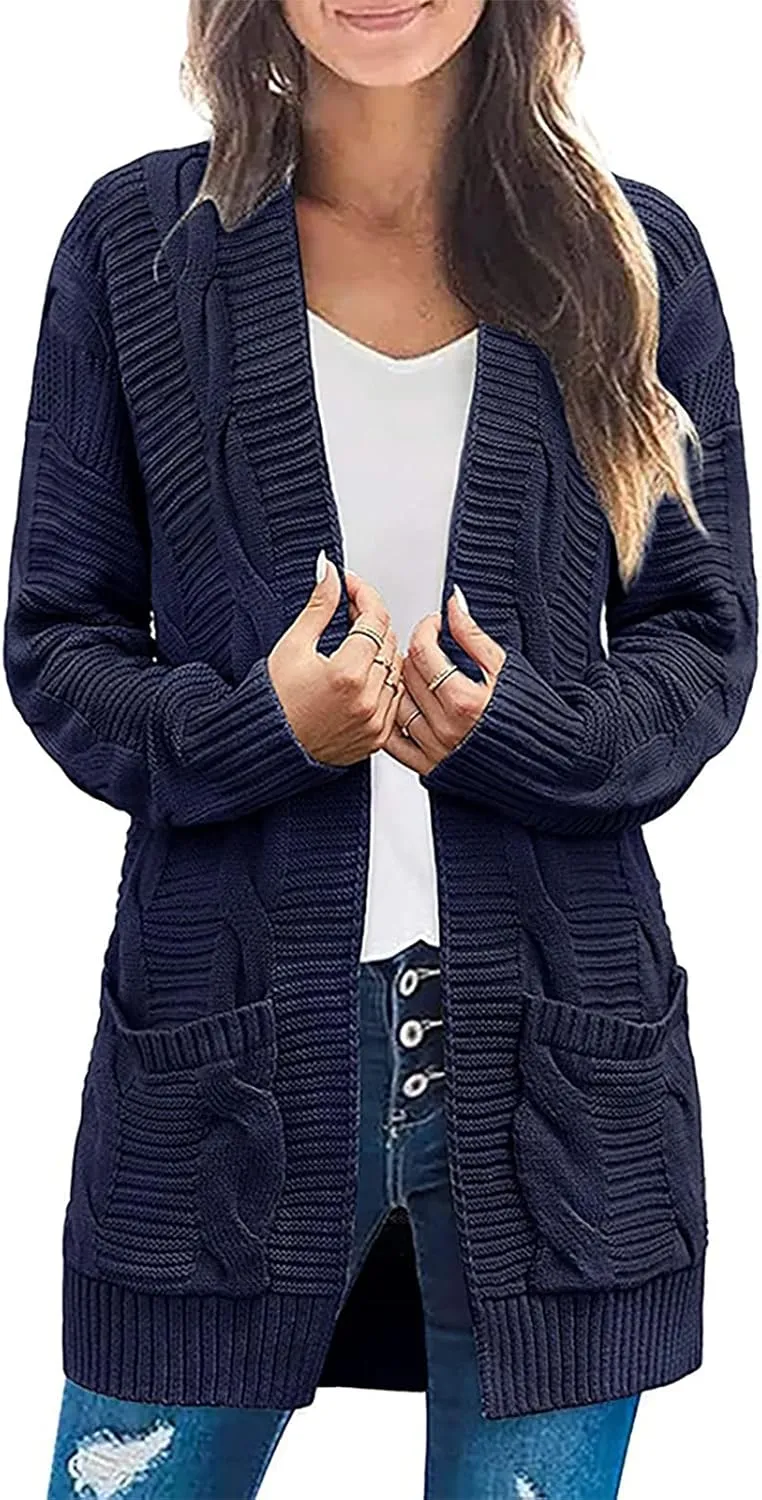 Cardigan Sweaters for Women Trendy Cable Knit Sweater Fall Clothes 2024 Long Sleeve Jackets Outerwear with Pockets