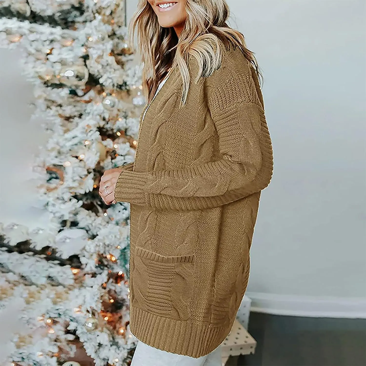 Cardigan Sweaters for Women Trendy Cable Knit Sweater Fall Clothes 2024 Long Sleeve Jackets Outerwear with Pockets