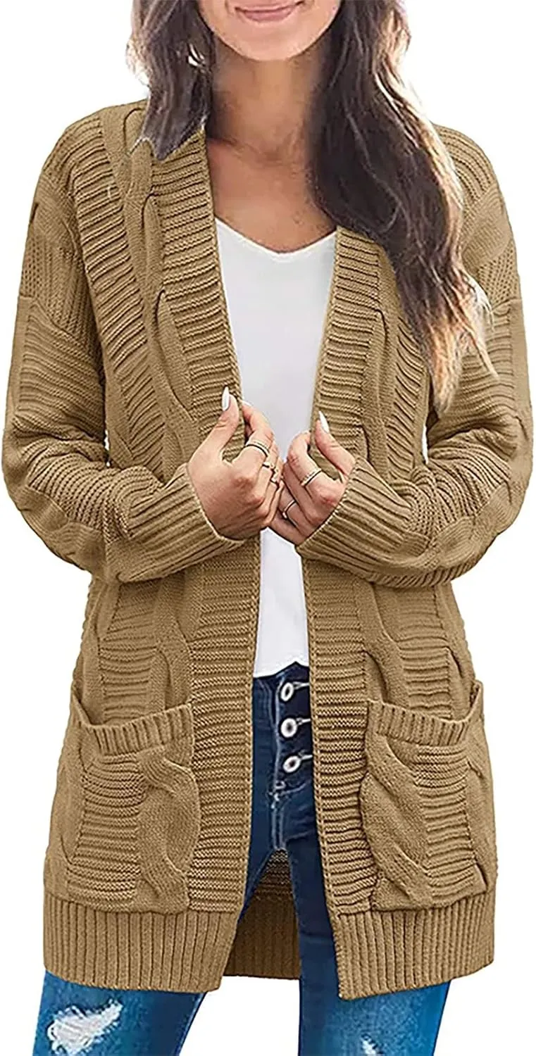 Cardigan Sweaters for Women Trendy Cable Knit Sweater Fall Clothes 2024 Long Sleeve Jackets Outerwear with Pockets