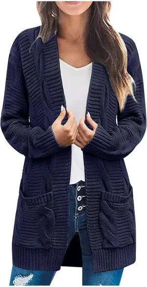 Cardigan Sweaters for Women Trendy Cable Knit Sweater Fall Clothes 2024 Long Sleeve Jackets Outerwear with Pockets