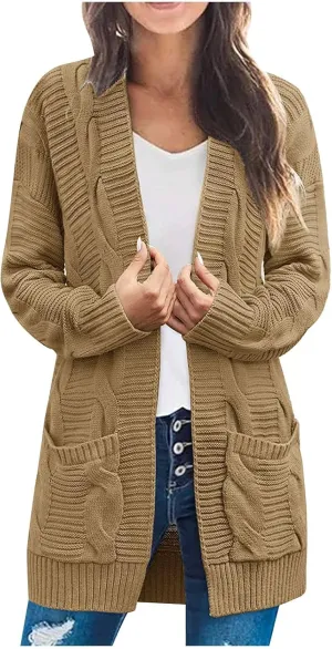 Cardigan Sweaters for Women Trendy Cable Knit Sweater Fall Clothes 2024 Long Sleeve Jackets Outerwear with Pockets