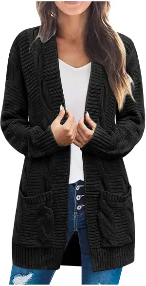 Cardigan Sweaters for Women Trendy Cable Knit Sweater Fall Clothes 2024 Long Sleeve Jackets Outerwear with Pockets