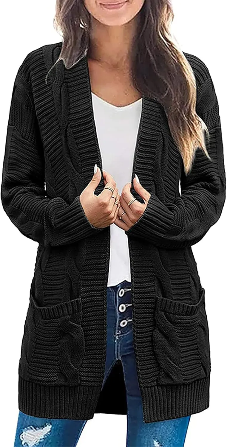 Cardigan Sweaters for Women Trendy Cable Knit Sweater Fall Clothes 2024 Long Sleeve Jackets Outerwear with Pockets