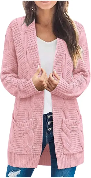 Cardigan Sweaters for Women Trendy Cable Knit Sweater Fall Clothes 2024 Long Sleeve Jackets Outerwear with Pockets