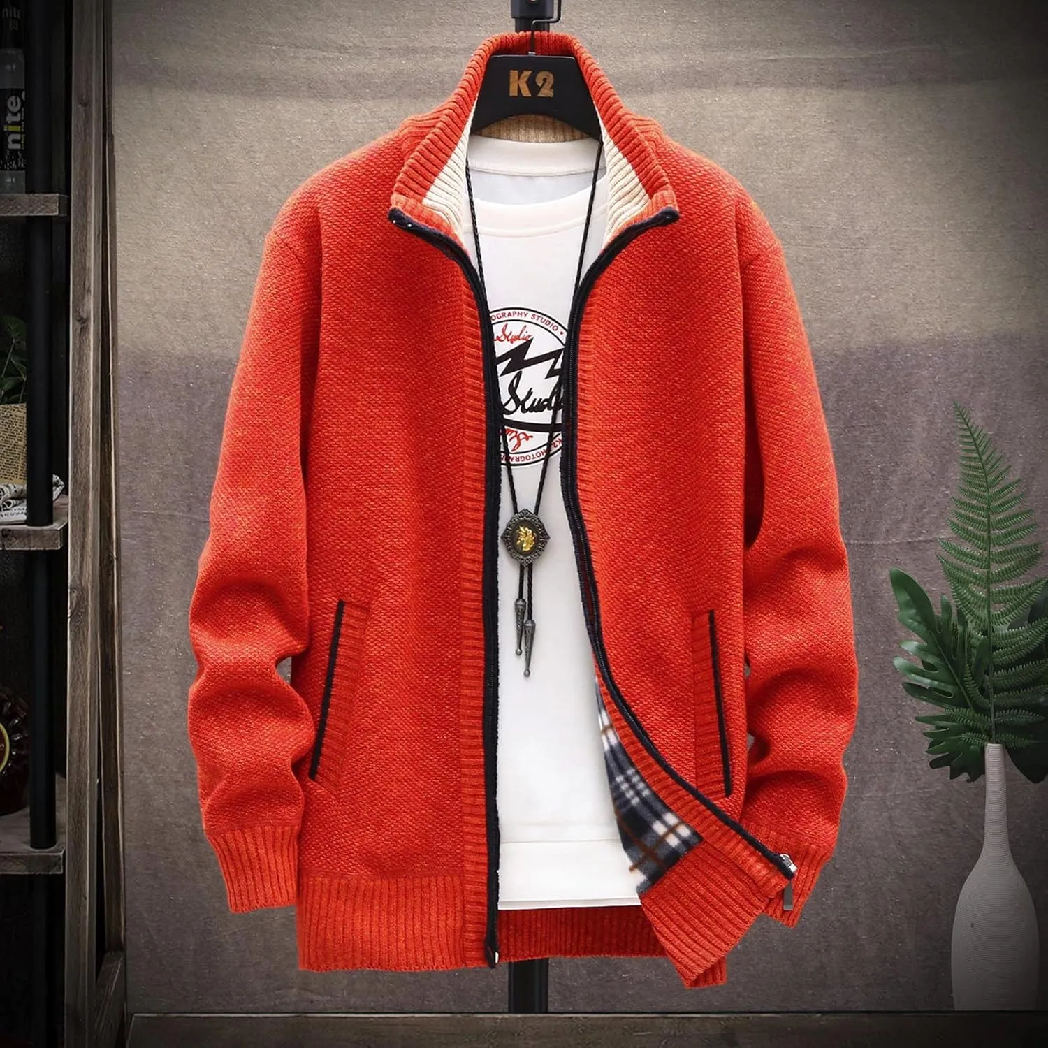 Casual Sweaters Cardigan Knitted Long Sleeve Jacket Full Zip Fleece Winter Warm Coat Outdoor Work Dress, XL-4XL