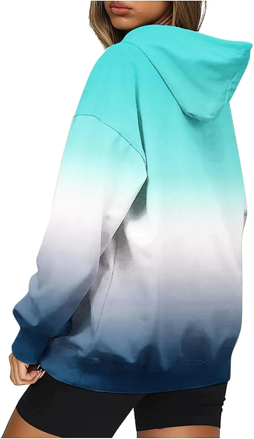Casual Womens Tie Dye Fleece Hoodies Classic Neon Gradient Sweatshirts Loose Oversized Drawstring Pullover Tops