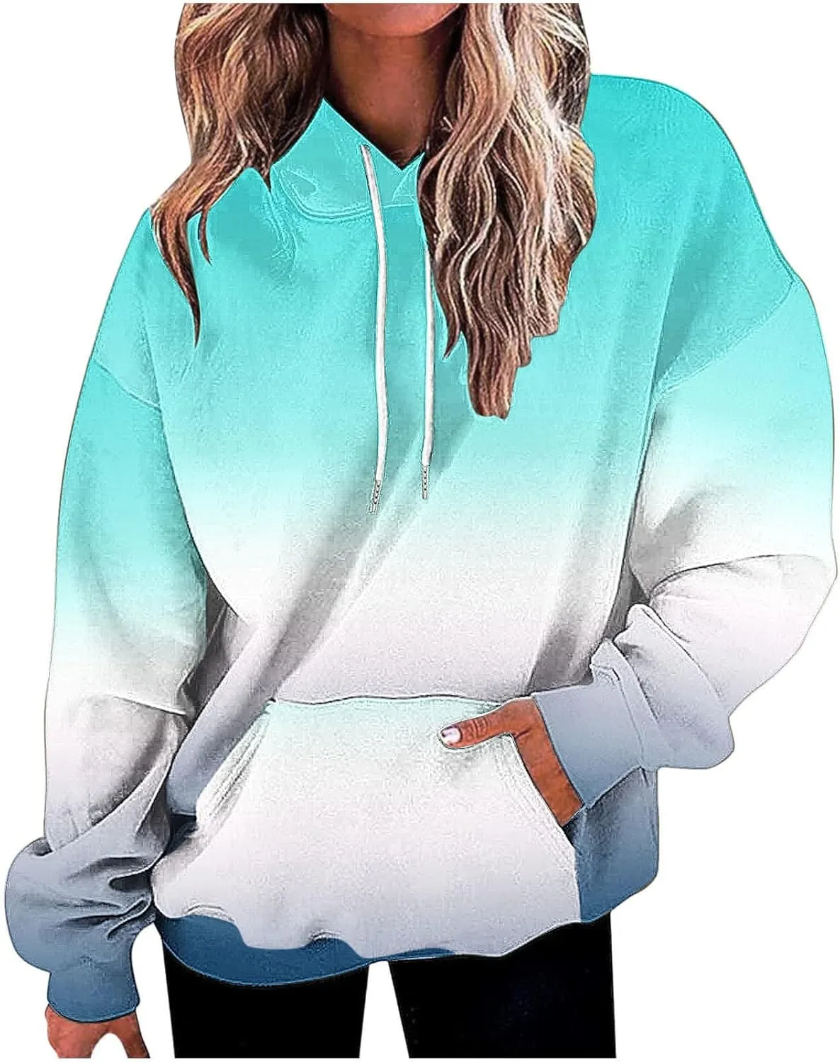 Casual Womens Tie Dye Fleece Hoodies Classic Neon Gradient Sweatshirts Loose Oversized Drawstring Pullover Tops