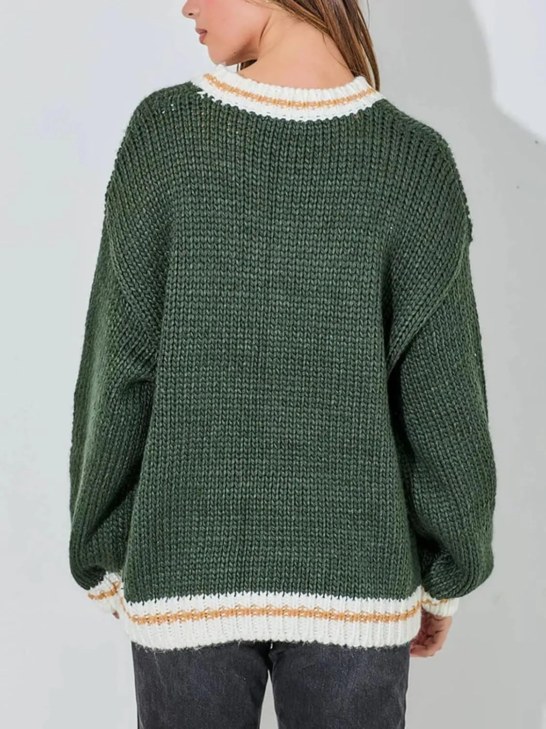 CHARTOU Fall Chunky Pullover Sweaters for Women 2024 Trendy Y2k Knit Letter Contrast Color Outwear Tops Cute