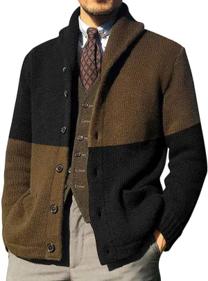 CHARTOU Men's Shawl Collar Open Front Cardigan Color Block Knitwear Sweater Jacket