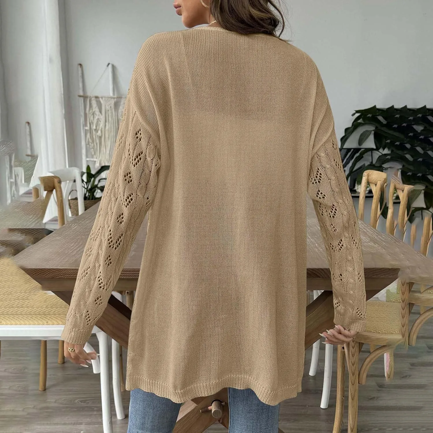 Chic Cable Knit Cardigan for Womens Open Front Cardigan Sweaters Fashion Crochet Cable Knit Chunky Outwear Coats