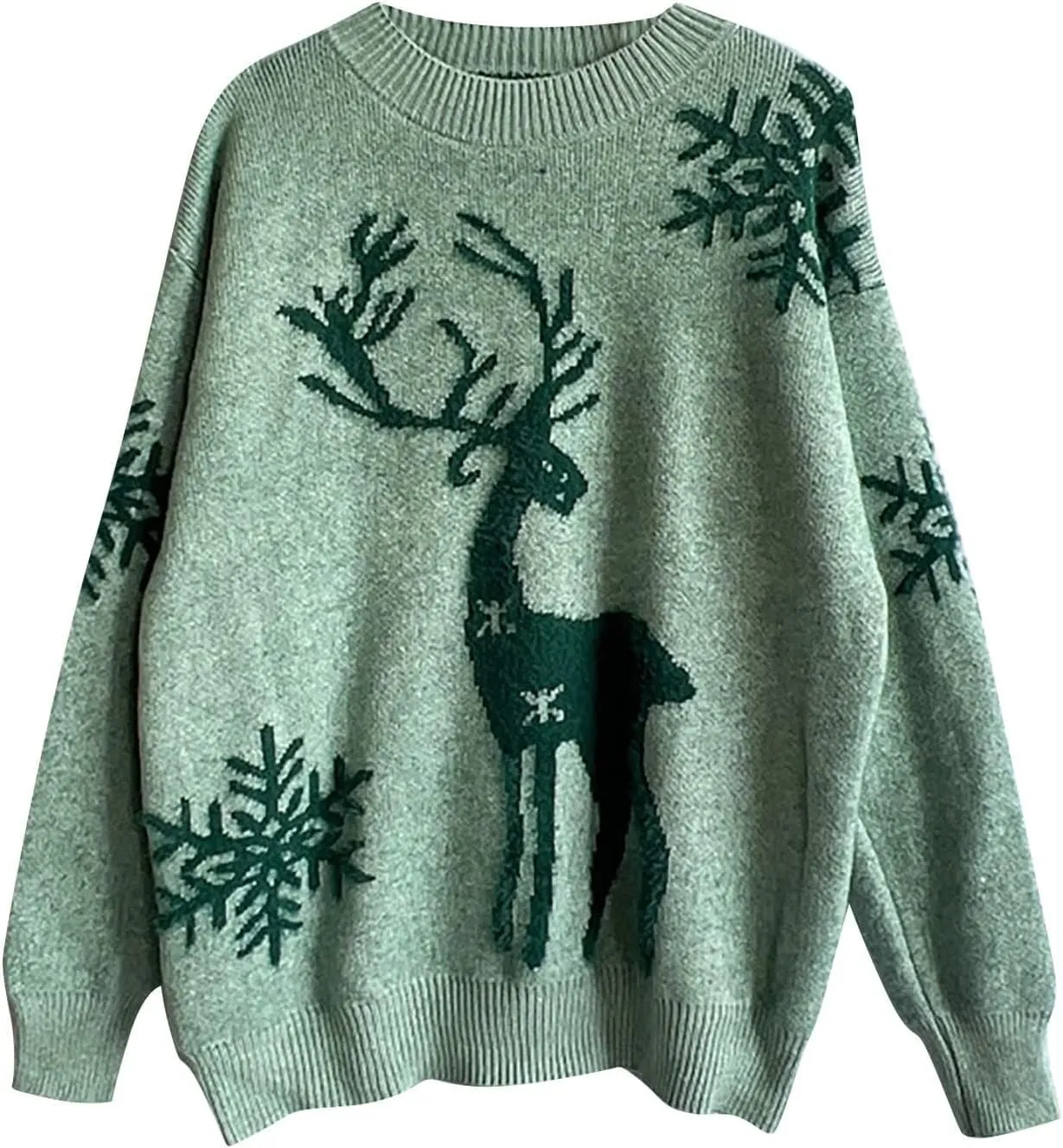 Christmas Sweaters for Women Oversized Reindeer Snowflake Pattern Knit Pullover Xmas Crewneck Sweatshirt Tops