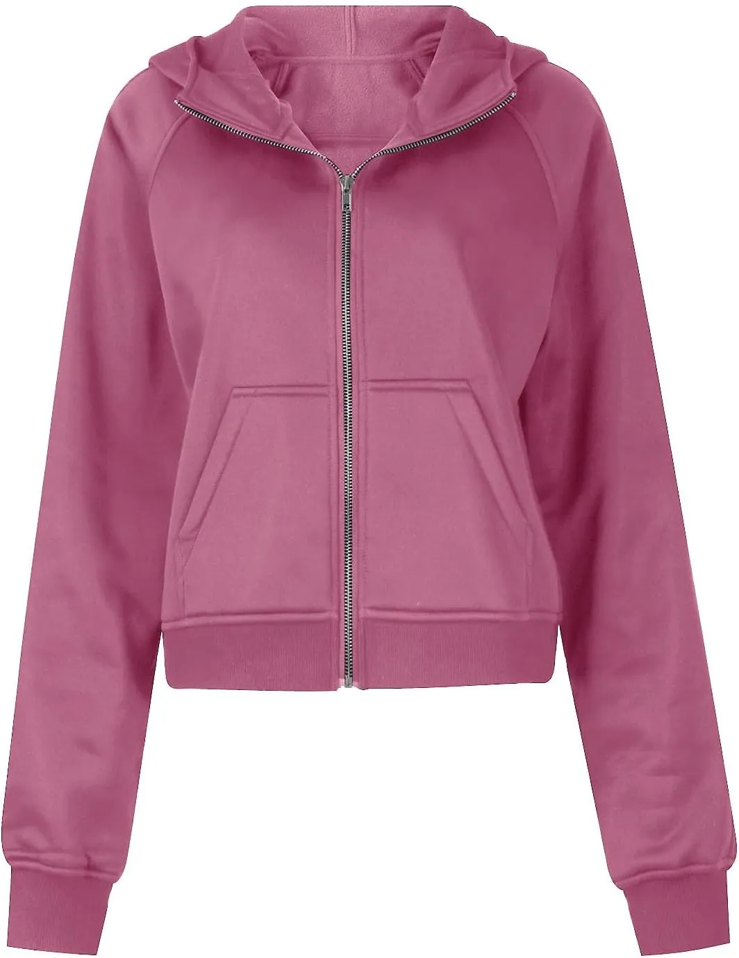 Classic Solid Cropped Women's Hoodies Casual Fleece Lined Zip Up Sweatshirts Loose Oversized Y2K Jacket with Pocket