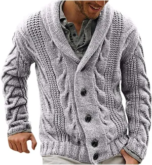 Color Block Sweater Men Shawl Collar Cardigans Button Up Knit Cardigan Slim Fit Lightweight Cable Knit Sweaters