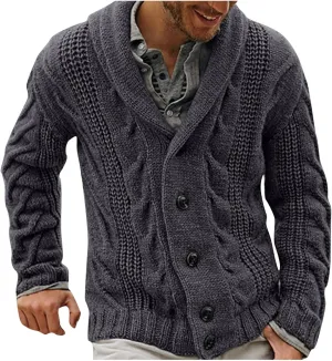 Color Block Sweater Men Shawl Collar Cardigans Button Up Knit Cardigan Slim Fit Lightweight Cable Knit Sweaters