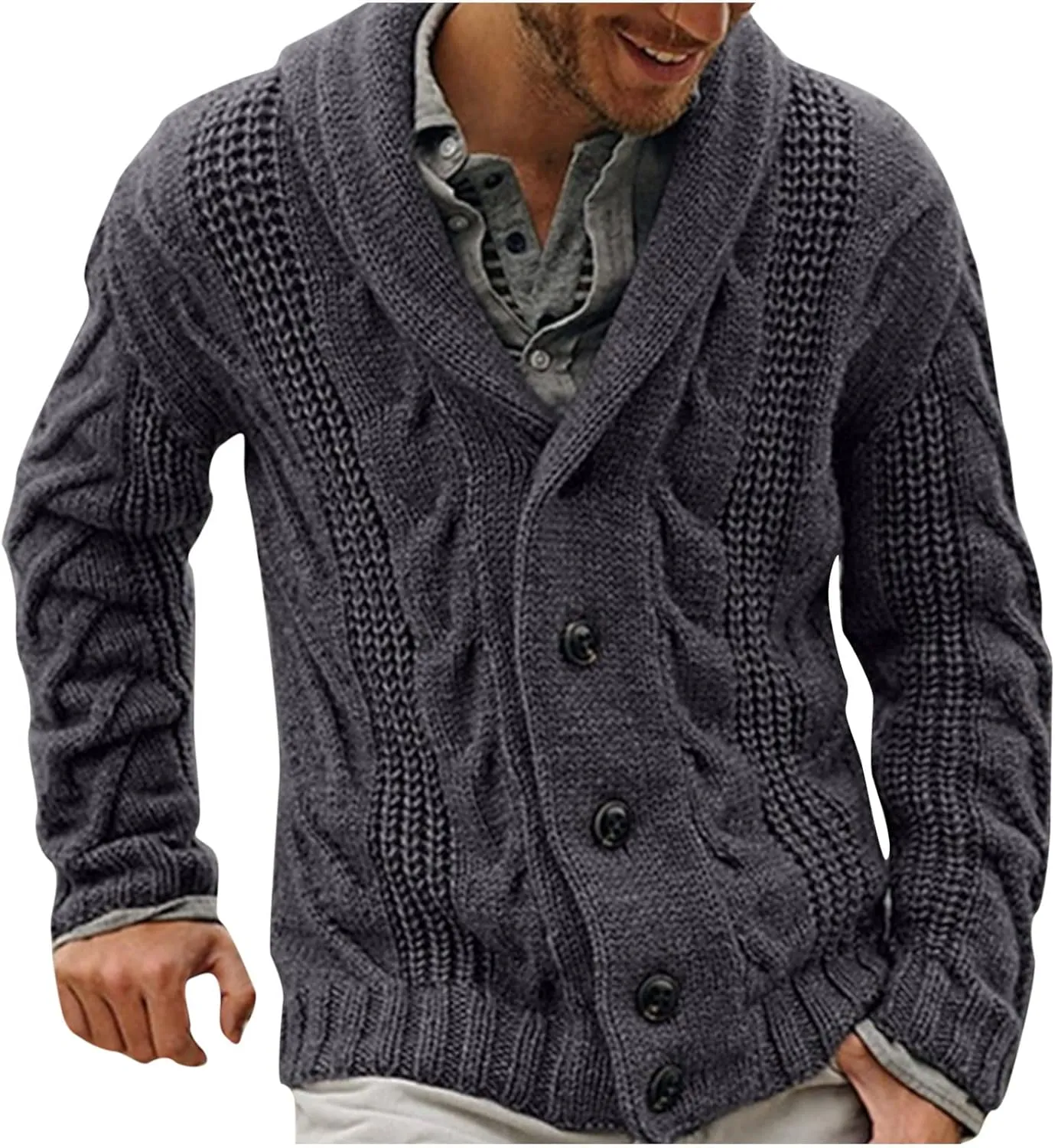 Color Block Sweater Men Shawl Collar Cardigans Button Up Knit Cardigan Slim Fit Lightweight Cable Knit Sweaters