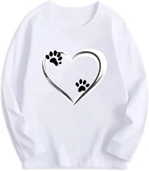 Comfort Sweatshirt Women Lightweight Crewneck Long Sleeve Pullover Heart Paw Graphic Relaxed Lounge Essential Top