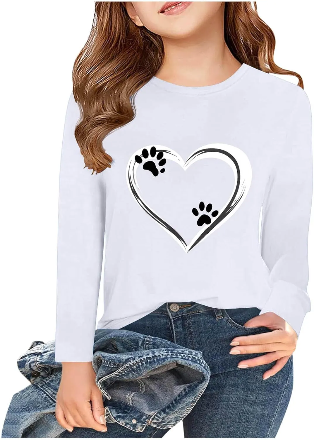 Comfort Sweatshirt Women Lightweight Crewneck Long Sleeve Pullover Heart Paw Graphic Relaxed Lounge Essential Top
