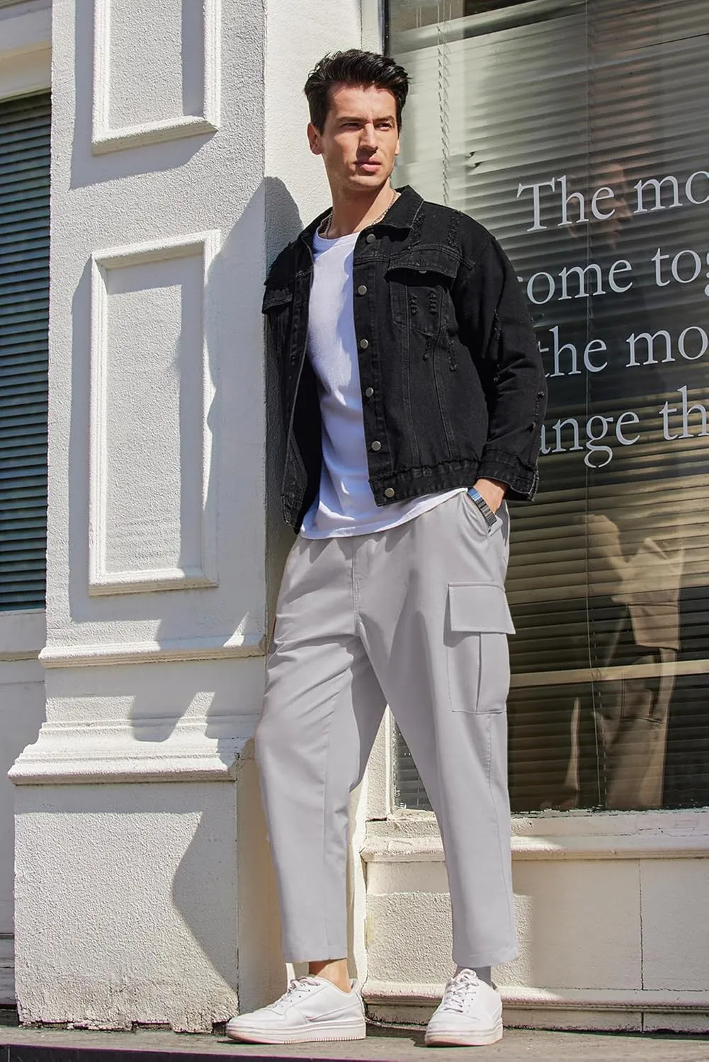 COOFANDY Mens Cargo Pants Relaxed Fit Casual Linen Pants Drawstring Sweatpants with 6 Pockets