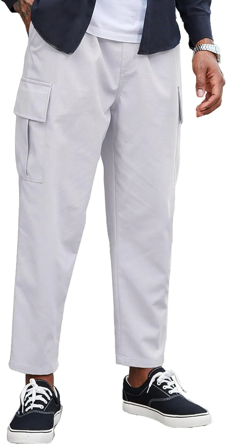 COOFANDY Mens Cargo Pants Relaxed Fit Casual Linen Pants Drawstring Sweatpants with 6 Pockets
