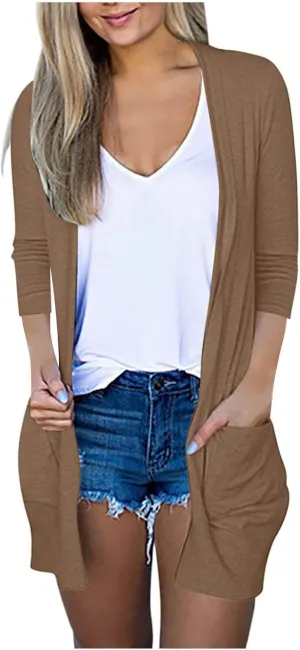 cooki Womens Cardigan Sweaters Fall 3/4 Sleeve Open Front Fashion Button Down Cable Knit Chunky Sweater Jackets Coats