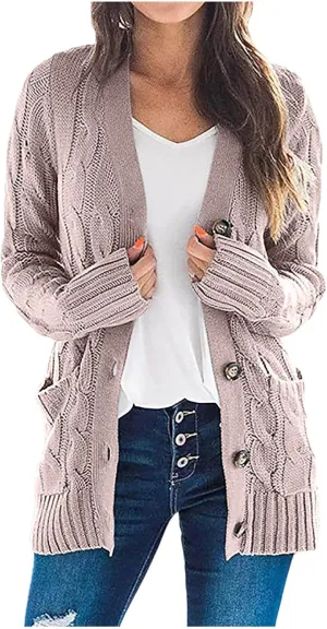 cooki Womens Cardigan Sweaters Fall Women's Open Front Fashion Button Down Cable Knit Chunky Sweater Jackets Coats