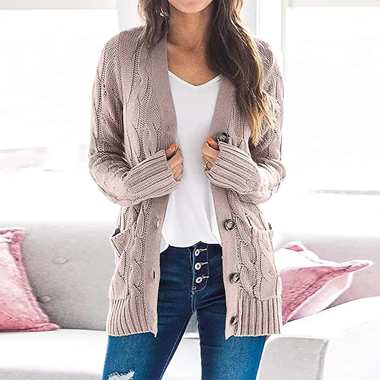 cooki Womens Cardigan Sweaters Fall Women's Open Front Fashion Button Down Cable Knit Chunky Sweater Jackets Coats