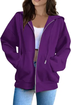 COTECRAM Women Zip Up Y2K Hoodie Fall Oversized Sweatshirts Casual Long Sleeve Drawstring Hooded Jacket 2024 Clothes