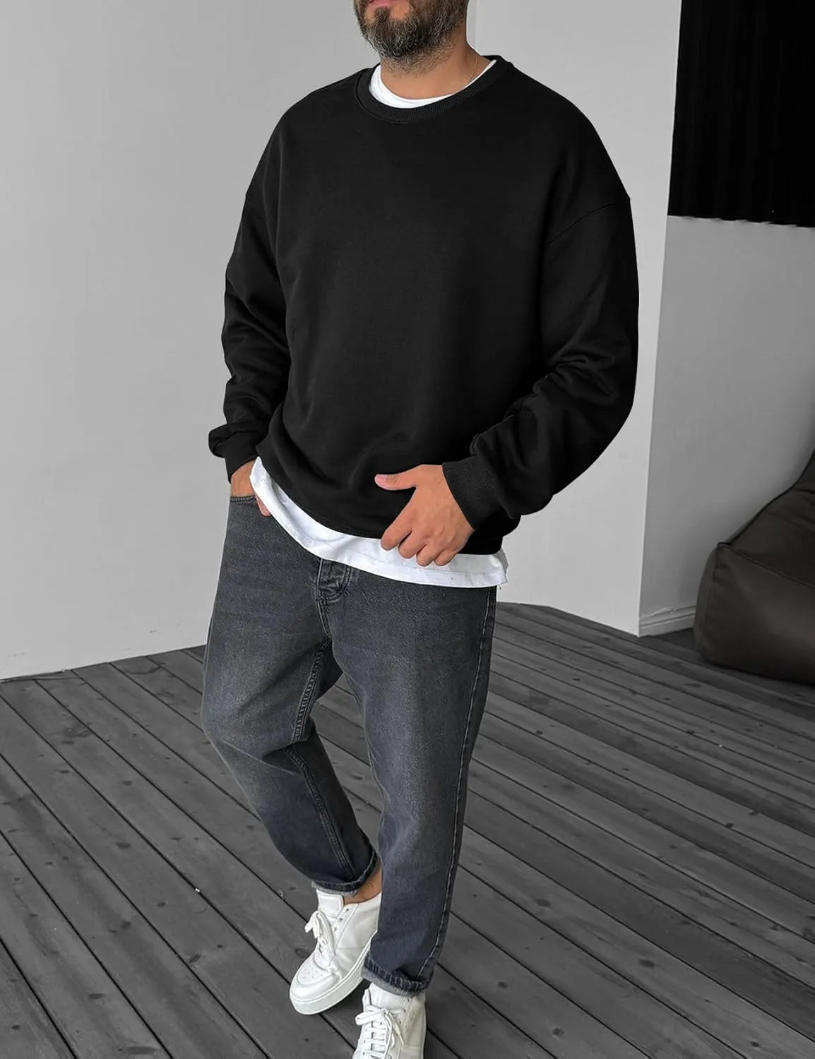 COZYPOIN Crewneck Sweatshirt for Men Long Sleeve Comfort Breathable Midweight Workout Casual Pullover Basic Sweatshirts