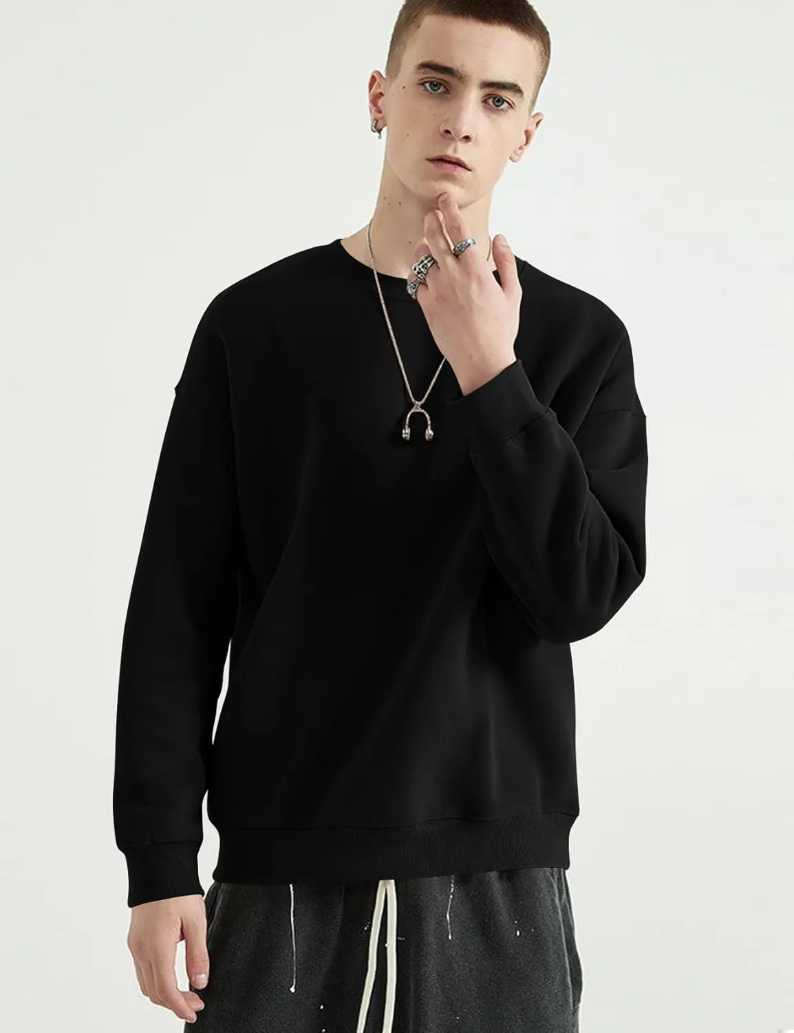 COZYPOIN Crewneck Sweatshirt for Men Long Sleeve Comfort Breathable Midweight Workout Casual Pullover Basic Sweatshirts