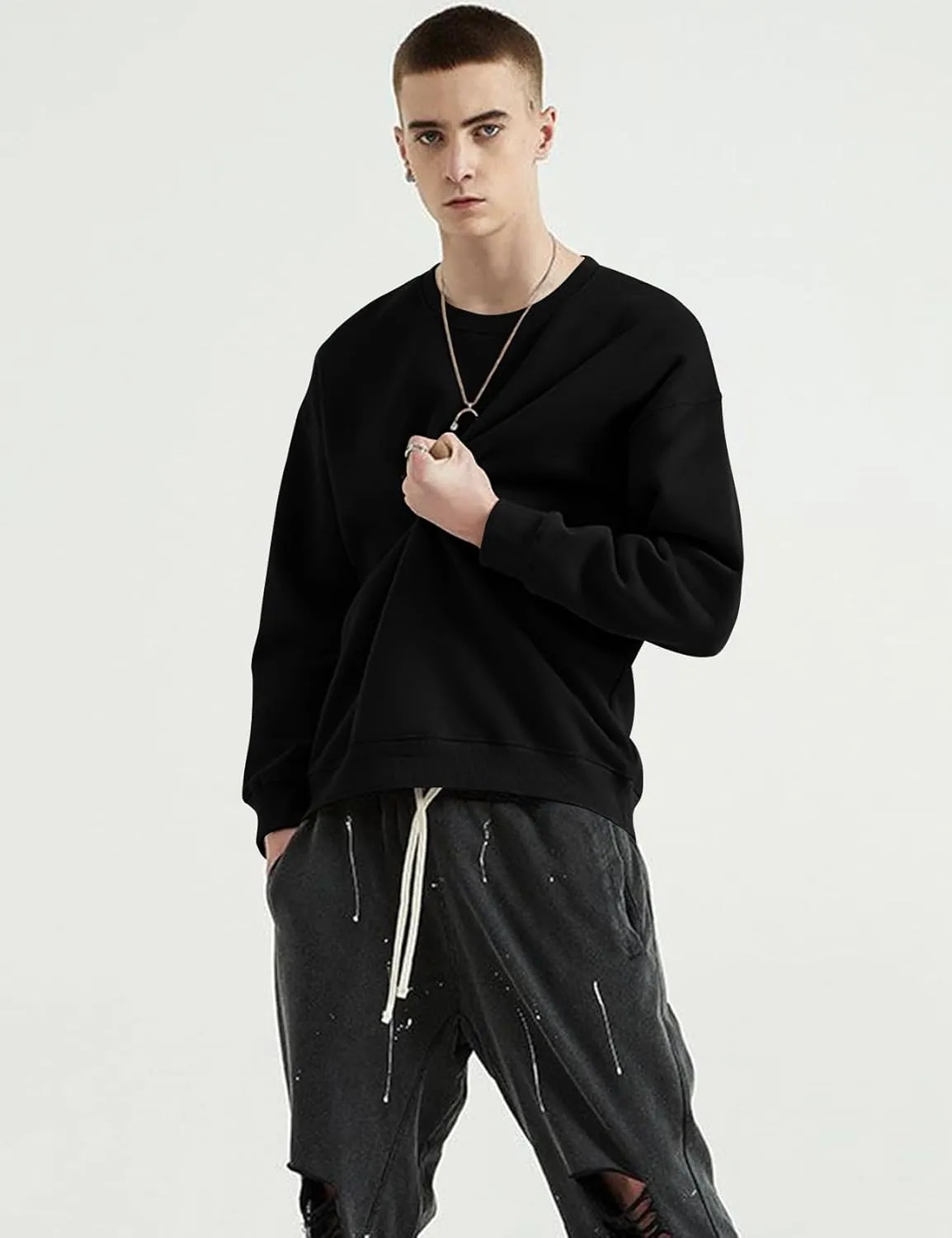 COZYPOIN Crewneck Sweatshirt for Men Long Sleeve Comfort Breathable Midweight Workout Casual Pullover Basic Sweatshirts
