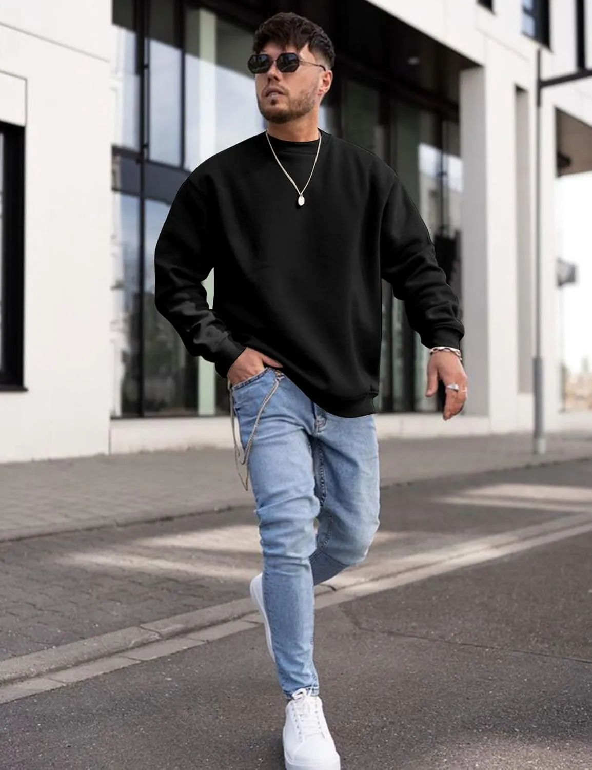 COZYPOIN Crewneck Sweatshirt for Men Long Sleeve Comfort Breathable Midweight Workout Casual Pullover Basic Sweatshirts