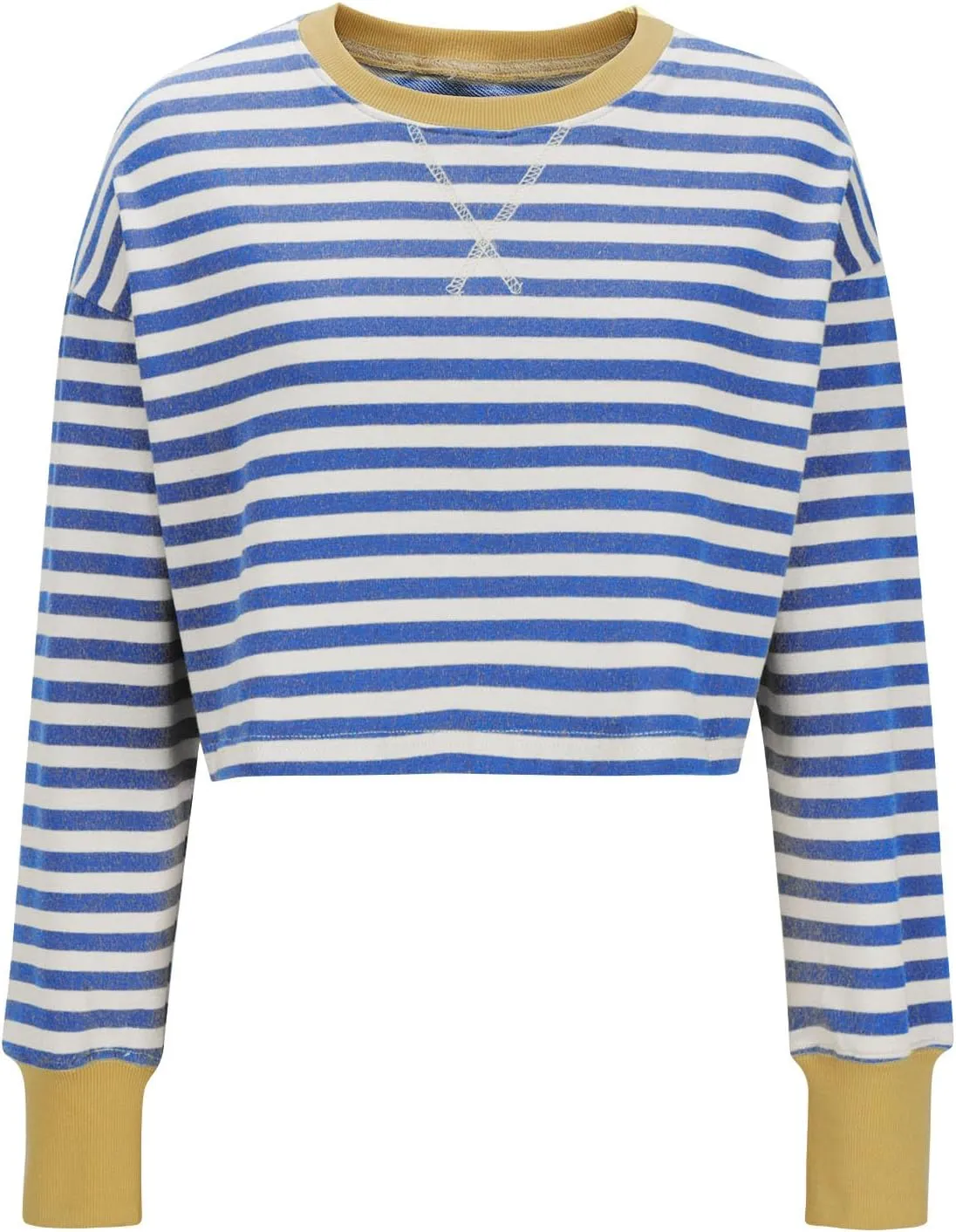 Cropped Long Sleeve Crew Neck Sweatshirt For Women 2024 Fall Fashion Striped Pullover Tops Y2K Clothes